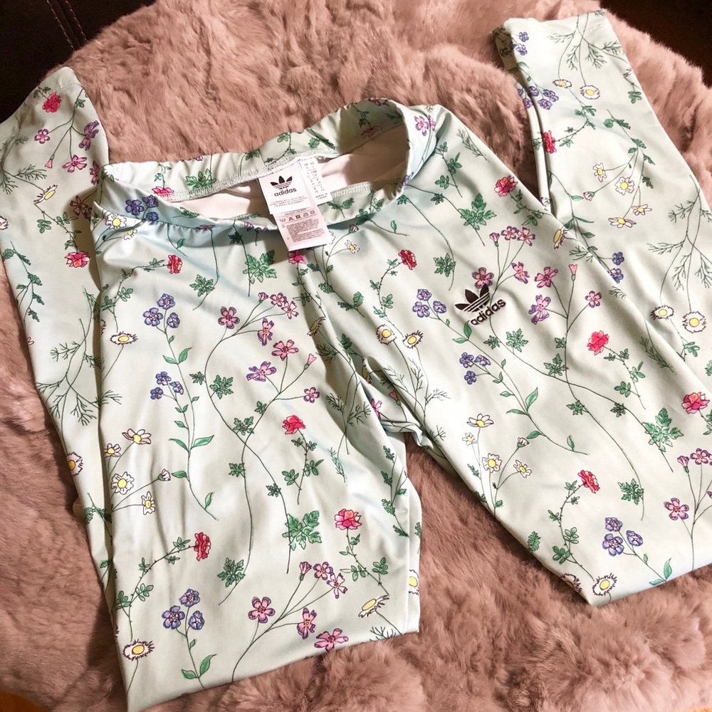 Adidas Green Floral Leggings - Picture 5 of 6